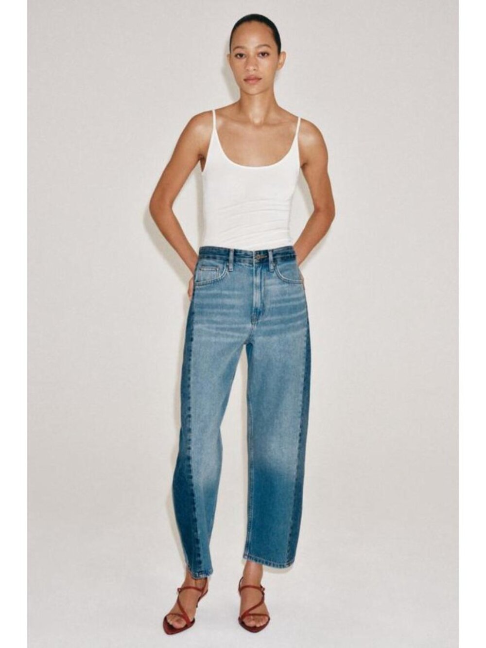 ZARA ZW COLLECTION MID-RISE RELAXED ANKLE PATCHWORK JEANS 4001/246/400